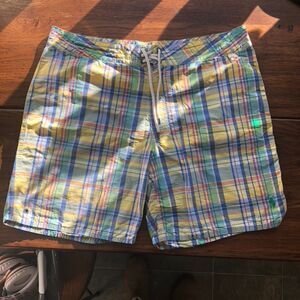 Polo Ralph Lauren Swim Trunks Board Shorts Yellow Pastel Plaid Men's 36